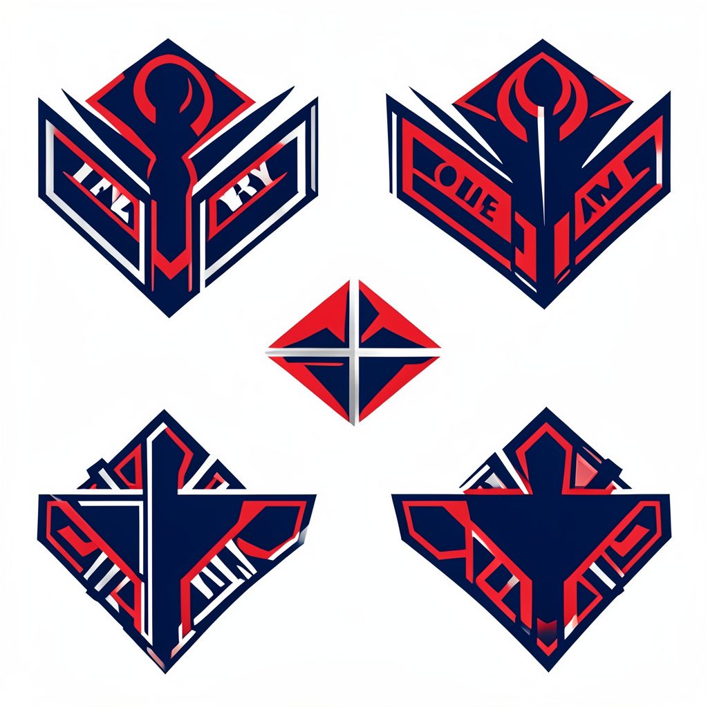 A set of athletic icon marks rendered in bold, clean silhouettes with a retro sport aesthetic in navy and red